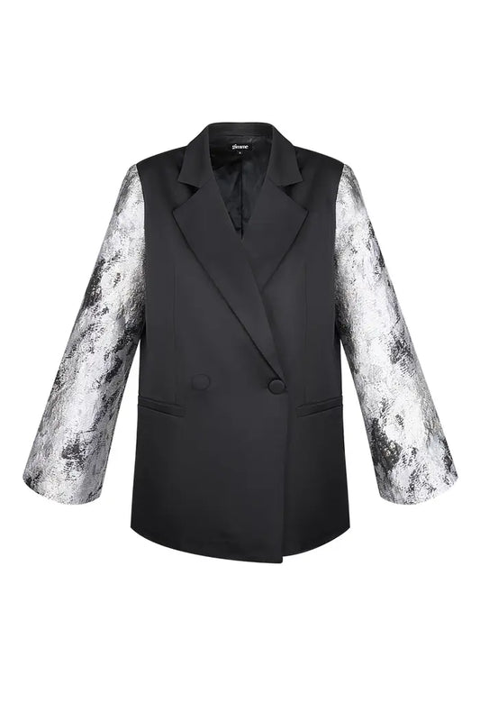 Blazer met jacquard mouwen zwart