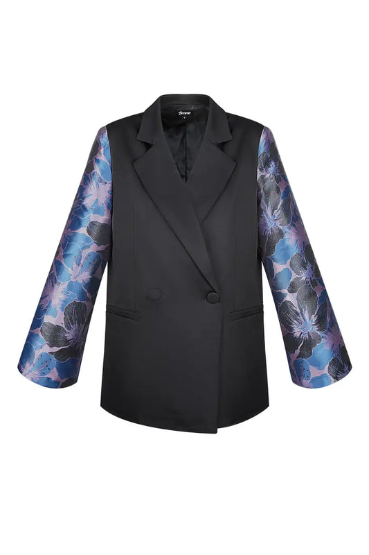 Blazer met jacquard mouwen zwart-blauw