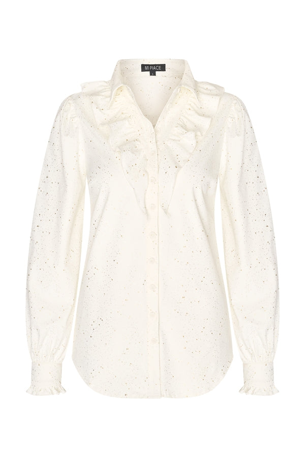 Blouse ruche gold sparkle off white